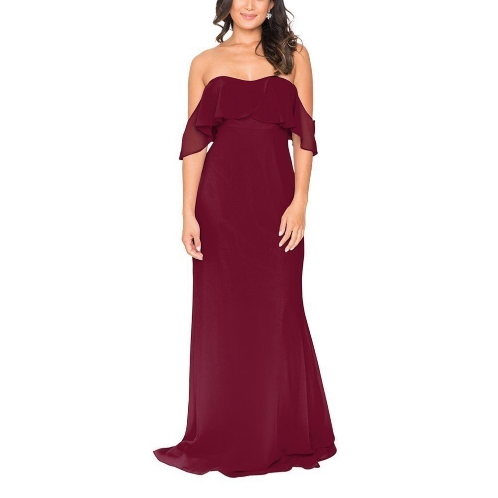 Off-Shoulder Ruffle Maxi Dress in Burgundy